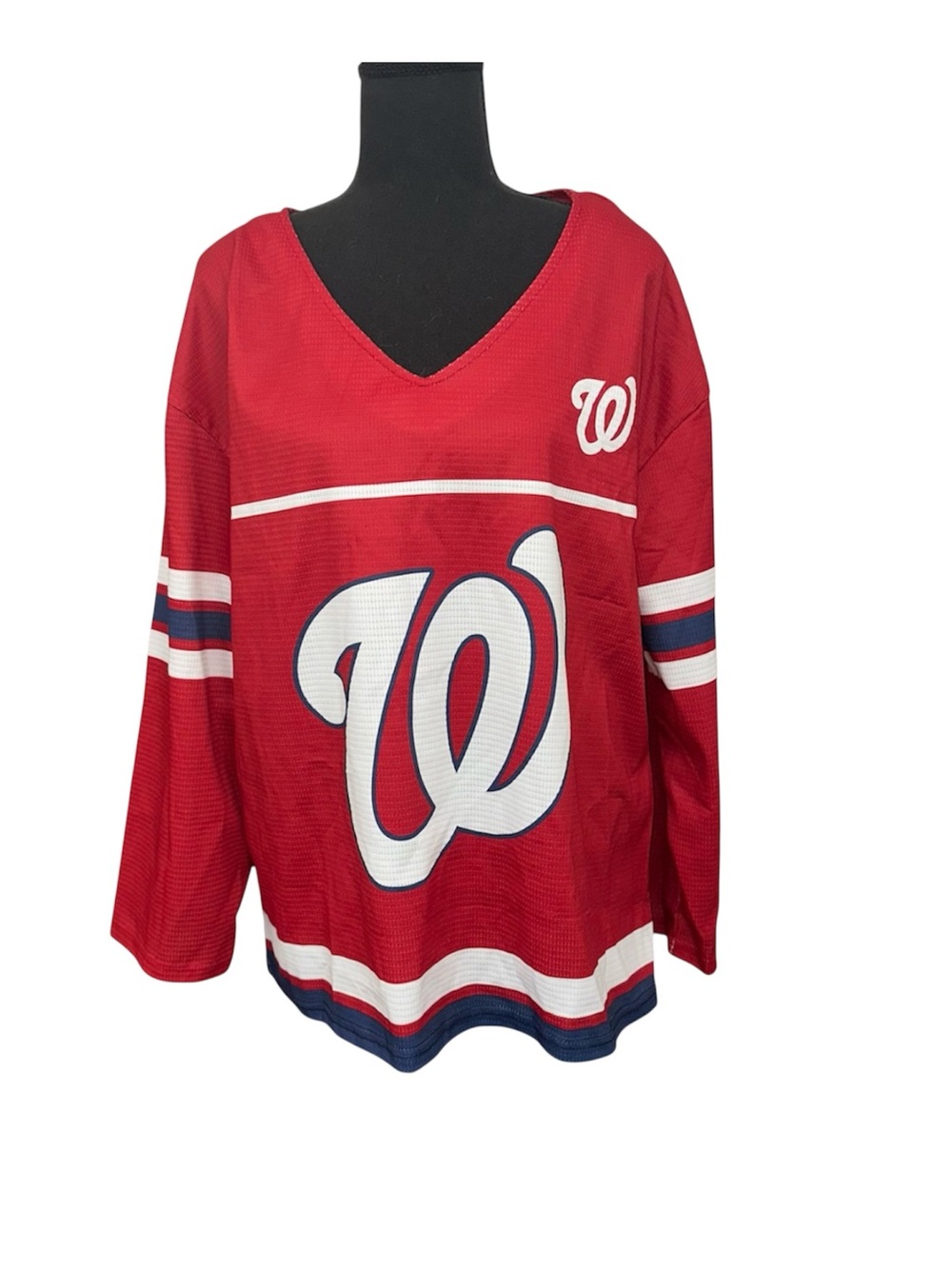Women's Red V-Neck W Logo Team long sleeve Top